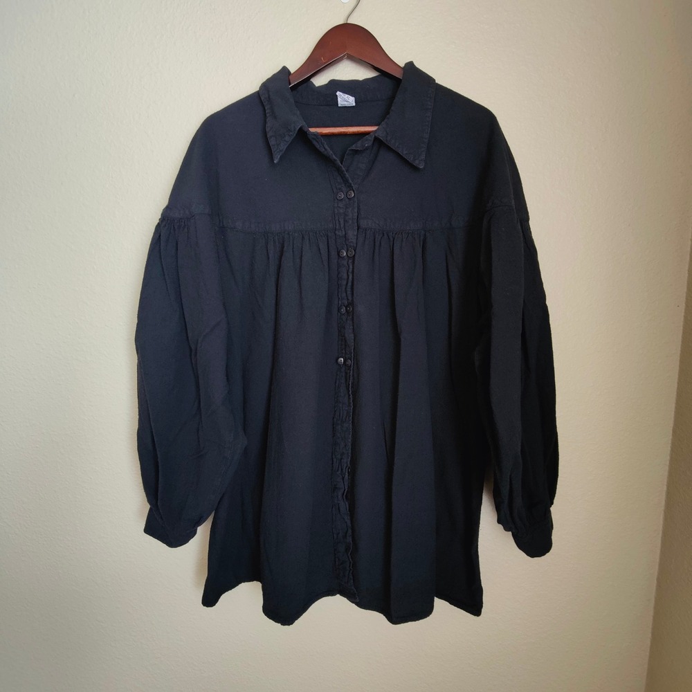 Handmade Black Cotton Blouson Sleeve Oversized Button Down Pirate Renfaire XL